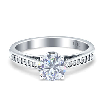 Round Milgrain CZ Gold Ring